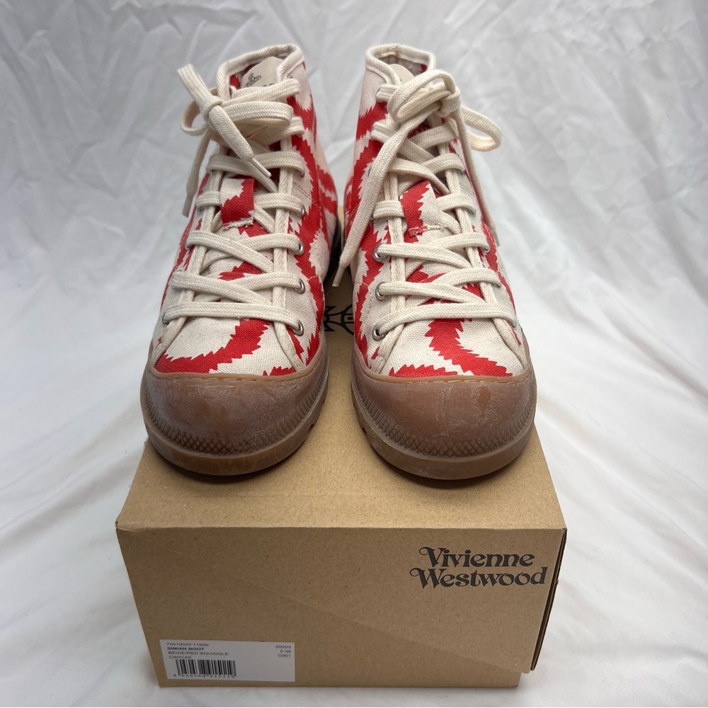 Vivienne Westwood Simian Boots Red Squiggle Canvas Rubber Sole Sneakers EU 38 - Picture 3 of 11